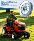 V Belt Idler Pulley For Riding Lawnmowers With Forty Two Inch Deck Heavy Duty Steel Tensioner Guide in use on a mower.