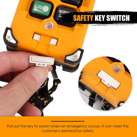 Front view of orange NEWTRY wireless crane remote control with 12-button keypad for 12V hoist