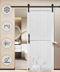 Solid 46 Inch By 80 Inch MDF Barn Door Plus Eight Foot Rolling Hardware Kit And Ultra Waterproof PVC Surface shown in use as a room separator.