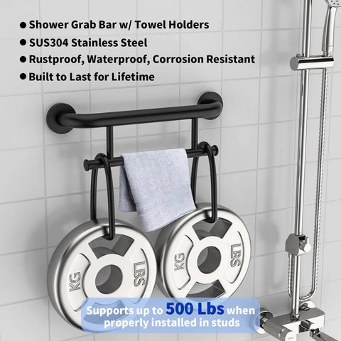Rock Solid Oil Rubbed Black Grab Bar With Towel Holder For Bathtub And Shower Durable 304 Stainless Steel Heavy Duty Safety Rail