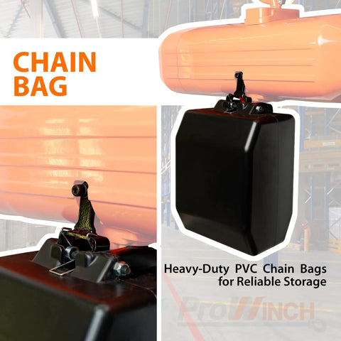 Portable Electric Chain Hoist With 4000 Lbs Lifting Capacity And Wireless Remote, 20 Ft Lift Height, Dual Voltage Power, Premium G100 Chain, No Sweat Rigging For Garage Or Job Site Tasks with heavy-duty PVC chain storage bag.