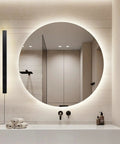 Bathroom with Modern No Fuss Plug In Long Wall Sconce 39 Inch Black Matte LED Wall Light 20W 3000K near round mirror