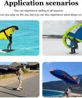 Four scenarios showing an Inflatable Windsurf Wing Sail Kit For Easy Stable Watersport Adventures Ultra Lightweight Floating Rig