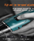 Total Ripper Cordless Drill 168 Volt Rechargeable Power Tool With Slick Ergonomic Grip For Tight Spots And Overhead Jobs No Stress Handling Sweet For Daily Repair Work On Any Weekend Project showing high and low two-speed adjustment.