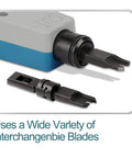 Impact Punch Down Tool With Enlarged Blade Storage For 110/66 Blades showing interchangeable blades