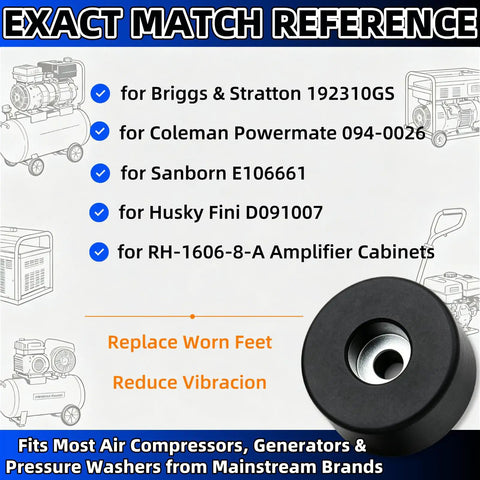 Heavy Duty Anti Vibration Rubber Feet Pads 4 Pack Rock Solid Shock Isolators 0.75 X 1.5 Inch Non Slip Mounts for compressors and generators.