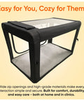 Portable Oxygen Therapy Cage For Pets Vet Grade Oxygen And Nebulizer Chamber For Dogs Cats Puppies And Sheep Includes Tubing Kit Soft Mat Venturi Adapters Nebulizer T Fitting Concentrator Not Included shown in black with clear top view.