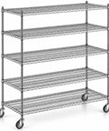 Heavy Duty Mobile Wire Shelving Cart 24X60X80 Inch Chrome Rolling Rack With Locking Casters NSF Certified commercial kitchen storage unit.