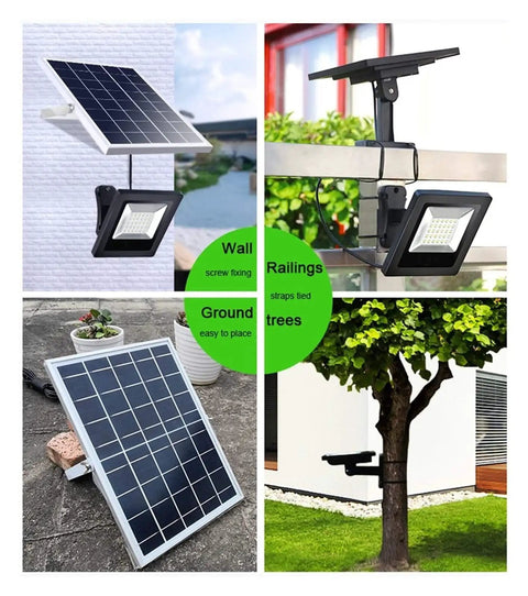 Top Shelf Solar Floodlights Featuring No Sweat Dusk To Dawn Sensor And Weatherproof Remote Control For Badass Garden And Street Lighting, mounted on wall and ground