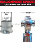 3/4 Inch Chromoly Heim Joint Kit 8 Piece Heavy Duty Suspension Assembly For UTV Rock Crawlers And Sand Rails features misalignment spacers with measurements.