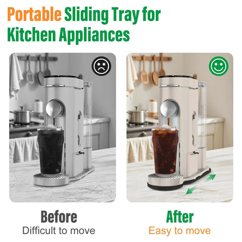 Slick Ninja Coffee Maker Slide Tray Keeps Your Counter Zero Hassle For PB051 PB041 Models, showing before and after comparison.