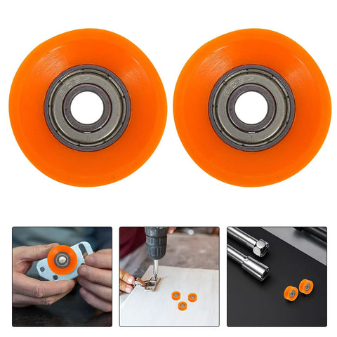 Heavy Duty Nylon U Groove Pulley Wheels With Micro Ball Bearings Built Like A Tank, orange with ball bearings for carts.