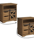 Top Shelf Farmhouse End Table With Built In Charging Station And Two Deep Storage Drawers Set Of Two, rock solid wood design with USB ports.