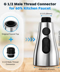 Pull Down Kitchen Sprayer Head With Three Function Modes And Twelve Adapters For Universal Faucet Fit Chrome Finish Image