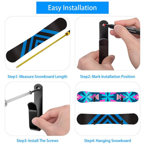 Instructions for Four Pack Horizontal Snowboard Wall Mount Hanger Rack With Rust Proof Bombproof Brackets installation steps.