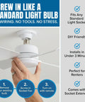 Hand installing Socket Breeze 15.4-Inch Socket Fan Light with Remote in ceiling socket, shows easy installation steps.
