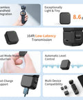 Image of Dual Wireless Microphone Kit Featuring Portable Magnetic Lavalier Design With Snappy Plug Play Setup And Top Tier 24 Bit Audio layout, showing features like low-latency transmission.