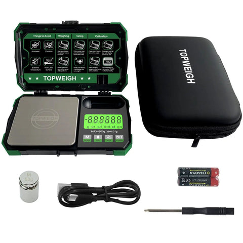 Dual Powered Pocket Scale With Zipper Case, Precise 500g x 0.01g Jewelry and Coin Scale, Huge Backlit Display, 6 Weighing Units, USB Cable
