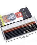 Charcoal Pencils For Drawing Set 10 Pack Includes Black White Brown Suntan Assorted Pencils For Sketching Shading And Blending Non Toxic Artist Pencils For Beginners And Pros in open box, assorted colors visible.