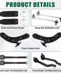 Beefy Front Lower Control Arms With Ball Joints For Nissan Rogue 2014 To 2020 kit components including control arms, tie rods, and boots.