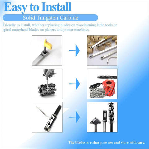 Installation of 50 x 12 x 1.5 mm (1.97 x 0.47 x 0.06 in), 2 in Carbide Double-Edged Scraper Inserts for woodworking tools.
