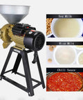 High Power 3500W Grain Mill Grinder For Dry And Wet Grinding, Stainless Steel Food Grade Mill with funnel next to processed products