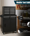 Heavy Duty Rolling Tool Chest With Double Doors And Five Deep Drawers Engineered For Garage Or Warehouse Grunt Work That Keeps Your Gear Tidy And Ready For Any Damn Job, black cabinet with wheels and seven drawers.