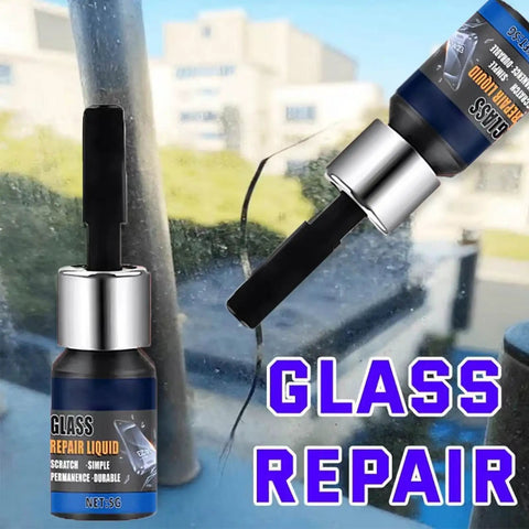 3 Pcs Universal Phone Screen Scratch Removal Gel next to a scratched window, showcasing glass repair liquid for quick fixes.
