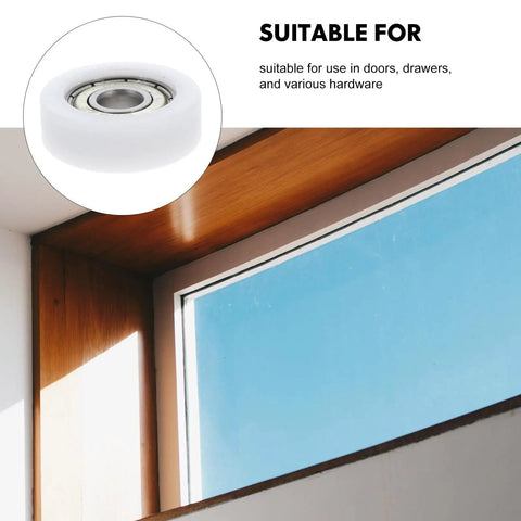 Four Pack Nylon Pulley Wheels Featuring 30mm Sealed Bearing Rollers For Silky Smooth Track Door And Cabinet Slide showing a close-up of a white wheel.