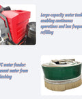 Workhorse 12 Head Concrete Floor Polishing Grinder with red water tank and green PVC water fender for epoxy floors.
