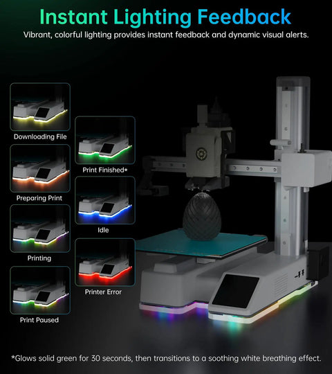 Heavy Duty Led Status Display For Bambu Lab A1 Mini 3D Printer dynamic color lighting showcasing print status alerts.