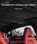 Installed view of Babnecl suede auto headliner fabric on car roof; black, foam-backed, 98 in × 60 in.