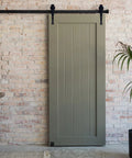 Sliding door on wall using a 2 pack solid U shaped guide wheel set with flush flat bottom for sliding doors and cupboards, matte black finish.