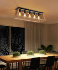31.5 Inch Flush Mount Five Light Vintage Industrial Cage Chandelier in dining room setting