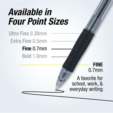 No Mess Smooth Writing Gel Pens Fine Point 0.7mm Black Ink 12 Pack Long Lasting Office Supplies showing fine tip size option.