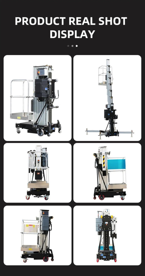 Single Mast Aluminum Alloy Electric Vertical Aerial Platform 8 To 10 Meter High Reach lightweight boom lift with stable design.