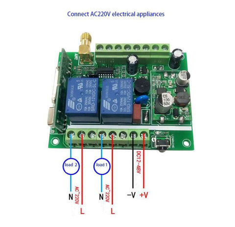 Universal Wireless Remote Control Switch circuit board for DC Motors and Linear Actuators 12V to 36V, detailed view