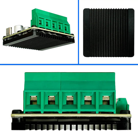Beefed Up Brushless Servo Motor Controller Driver Board V4.2 with green connectors and black heatsink
