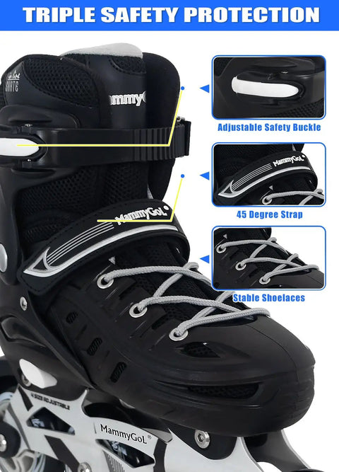 Adjustable Inline Skates For Adults And Kids Dope High Performance Roller Blades With safety features black
