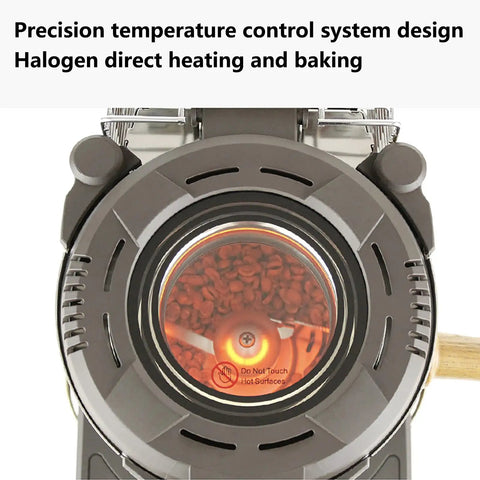 Retro Electric Coffee Bean Roaster With Automatic Roasting Function And Heavy Duty Stainless Steel Drum view of halogen heating system and beans