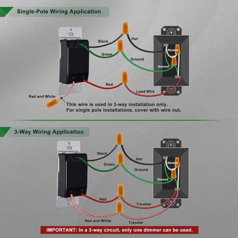 Wiring diagram for 6 Pack Ultra Slim Dimmer Light Switch For LED CFL And Incandescent Lights Easy Install 15A 120V 60Hz Single Pole Or 3 Way