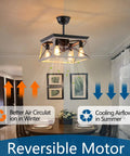Rustic Farmhouse Caged Ceiling Fan With Light and Remote, 4 Light Metal Ceiling Fan for Living Room Bedroom Kitchen, displayed over dining area