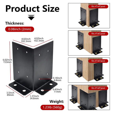 4 Pack Post Anchor Brackets Kit For 4x4 6x6 8x8 Wood Posts For Deck Supports Porch Railings And Handrails showing adjustable sizes