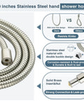 60 inch stainless steel shower hose with kink-free design for dual shower head system with 8 inch square rainfall head and handheld spray.
