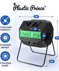 Front view of Dual Chamber 43 Gallon Compost Tumbler Bin For Outdoor Gardens And Backyards No Fuss Easy Turn Barrel Mixer