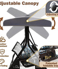 Adjustable canopy and cup holders feature of Three Person Outdoor Patio Swing With Adjustable Canopy, Heavy Duty 800 Lbs Capacity