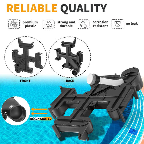 Heavy Duty Manifold Top Assembly Featuring Air Bleed Valve Replacement For Fns Plus De Pool Filter and Spa Systems, black coated, front and back views.