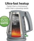 1 Liter Electric Kettle With 1500 Watt Fast Boil, Cordless Water Heater, BPA Free Interior, stainless steel design