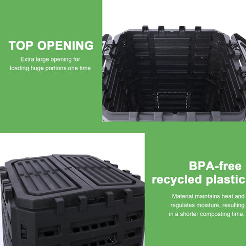 Open top view of Outdoor Garden Composter Bin With 132 Gallons Capacity, Made From Recycled Plastic, aerating design details