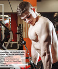 3.54 In Cable Pulley 360 Rotation Traction Wheel With Carabiner And Strap Silent Smooth Detachable Heavy Duty Rig For Diy Home Gym Pulley System Lifting Block Hoist Clothesline Workout in use for overhead press by muscular man.